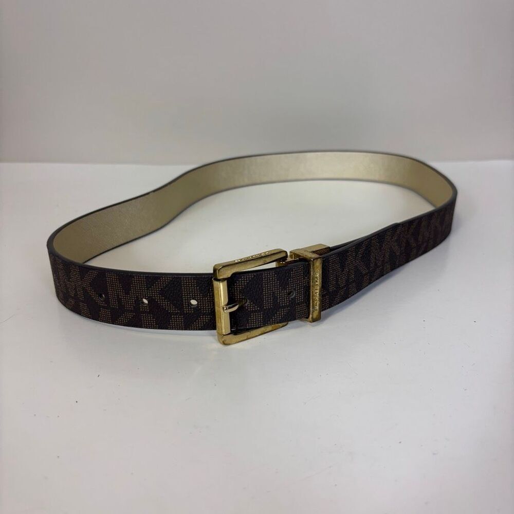 Michael Kors Brown Monogram/ Gold Leather Reversible Belt 42"